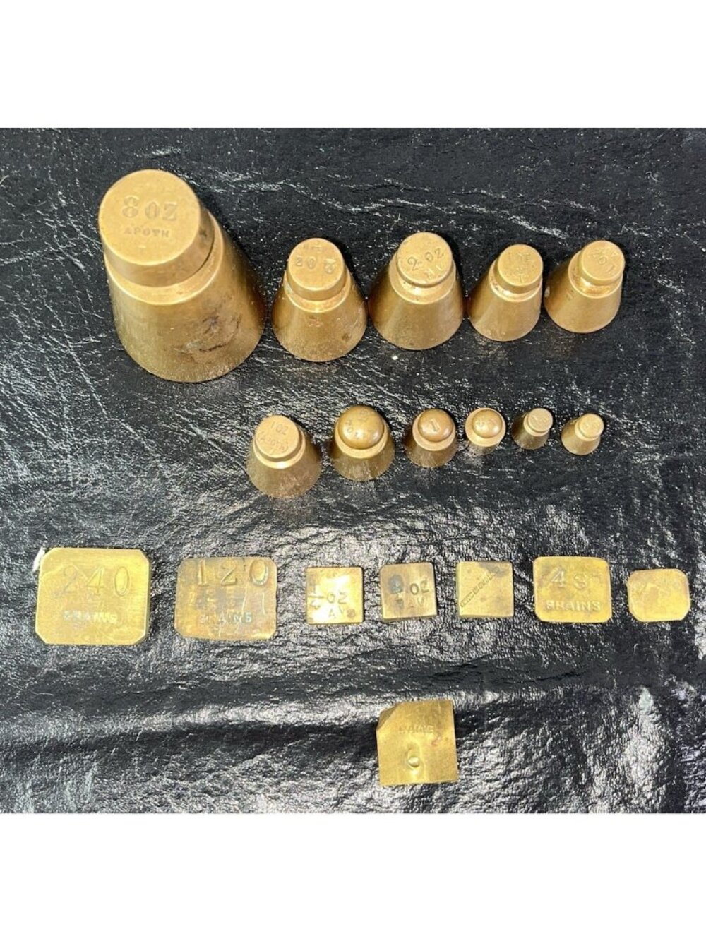 Vintage Brass Scale Weights Set Oz & Grains Apothecary Balance Antique Variety